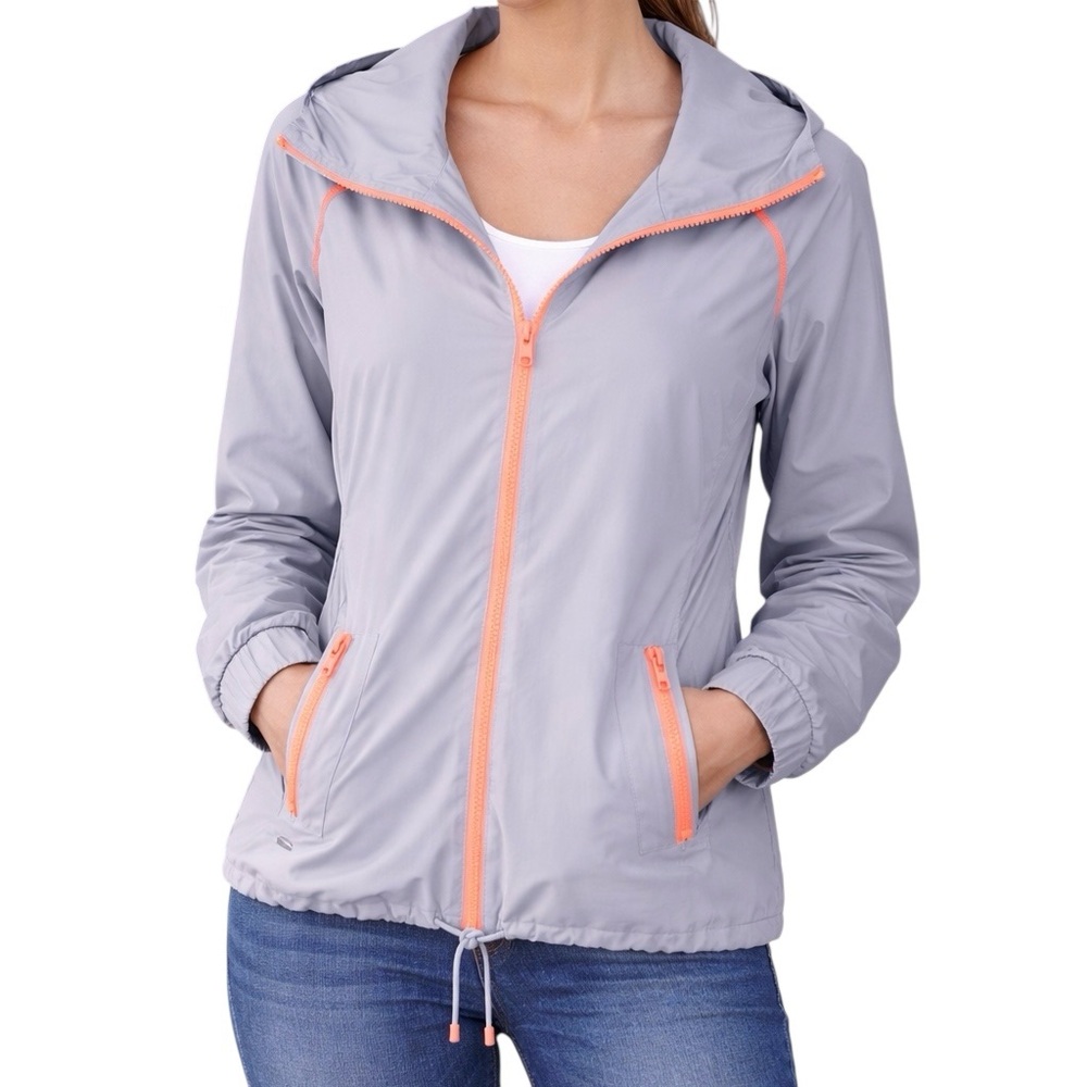 Lacoste Sport Womens Jacket XS Gray Zip Lightweight Windbreaker Size 34